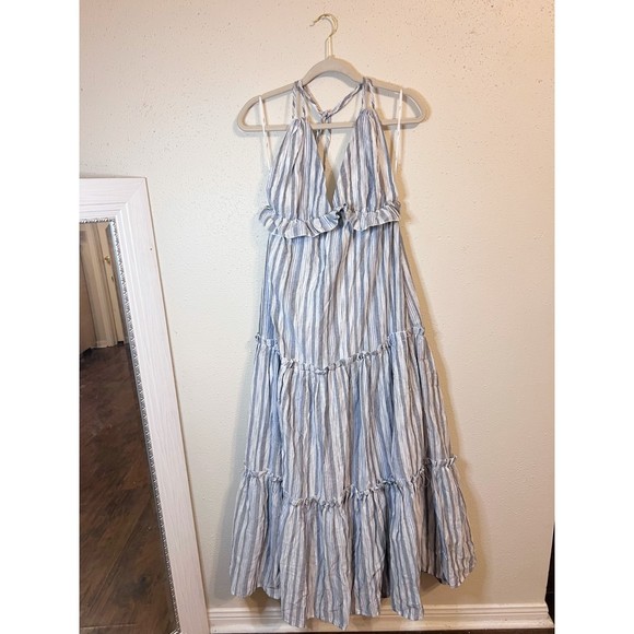Lulus Vacay Babe Grey Striped Halter Maxi Dress Size S - Picture 7 of 12